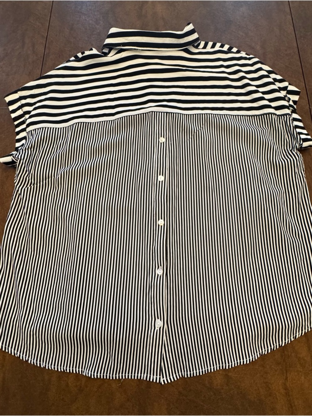 Jane and Delancey Black and White Vertical Stripe Button-Down Top - Picture 9 of 9